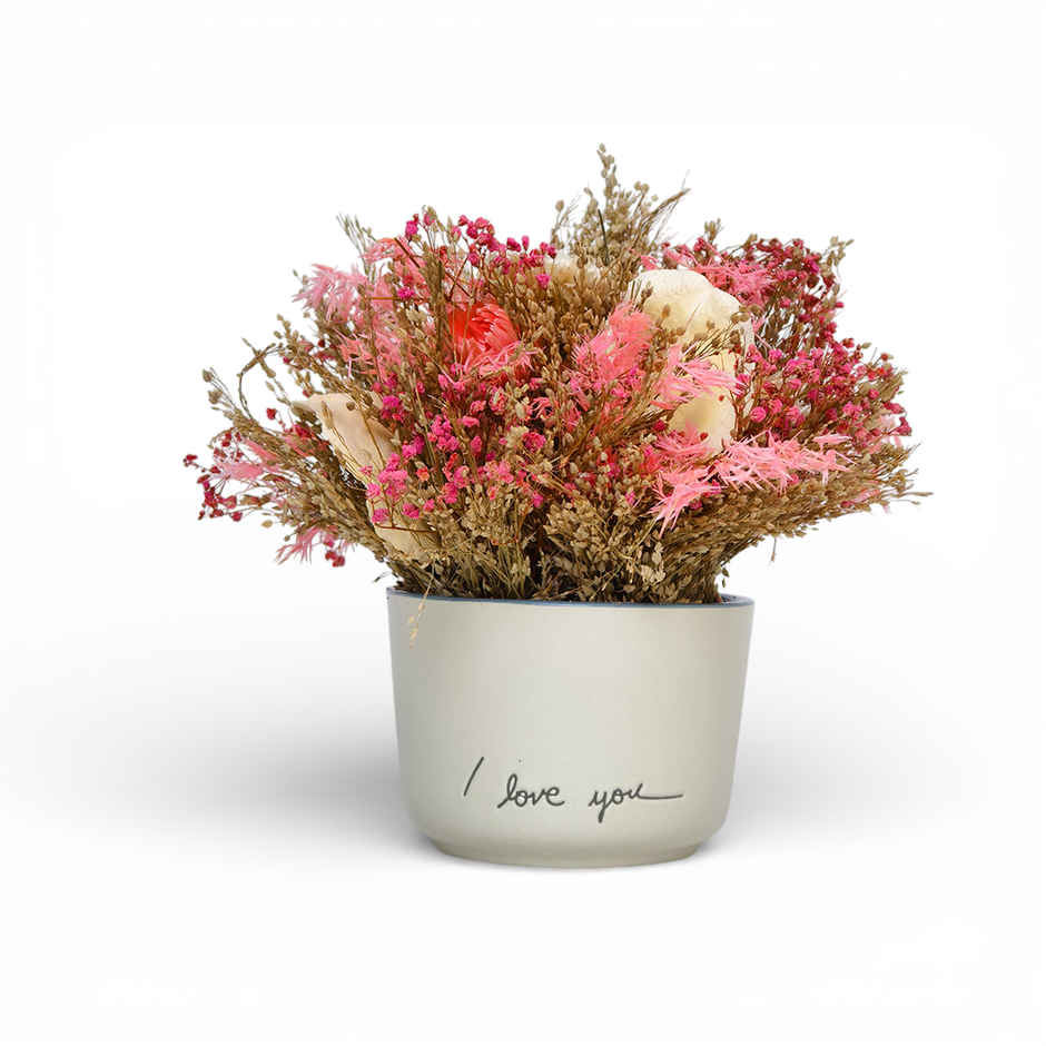 Pink Blossom Dry Flowers in Ceramic Vase with Fragrance Spray | Ideal for Gifting | IRIS