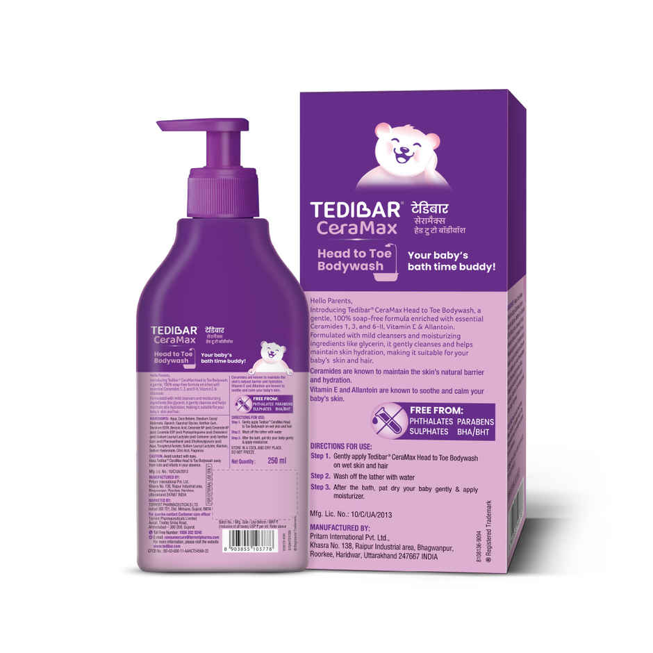 Tedibar Ceramax Head to Toe Gentle Cleansing Baby Body Wash | For Skin and Hair | Triple Ceramides, Allantoin and Vitamin E | Soap Free