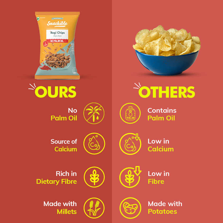 Snackible Peri Peri Ragi Chips - High Fibre, No Palm Oil