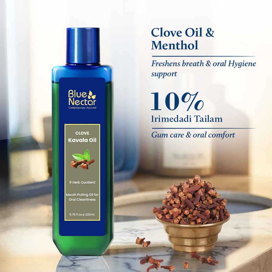 Blue Nectar Clove Mouth Pulling Oil | Ayurvedic Mouthwash with Coconut For Fresh Breath