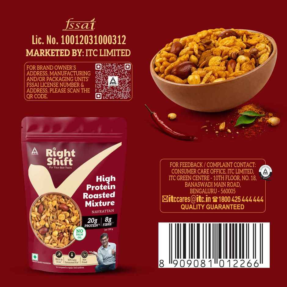 Right Shift High Protein Roasted Mixture | Navrattan Namkeen | No Palm Oil | 20g Protein | Not Fried | Healthy Snack 