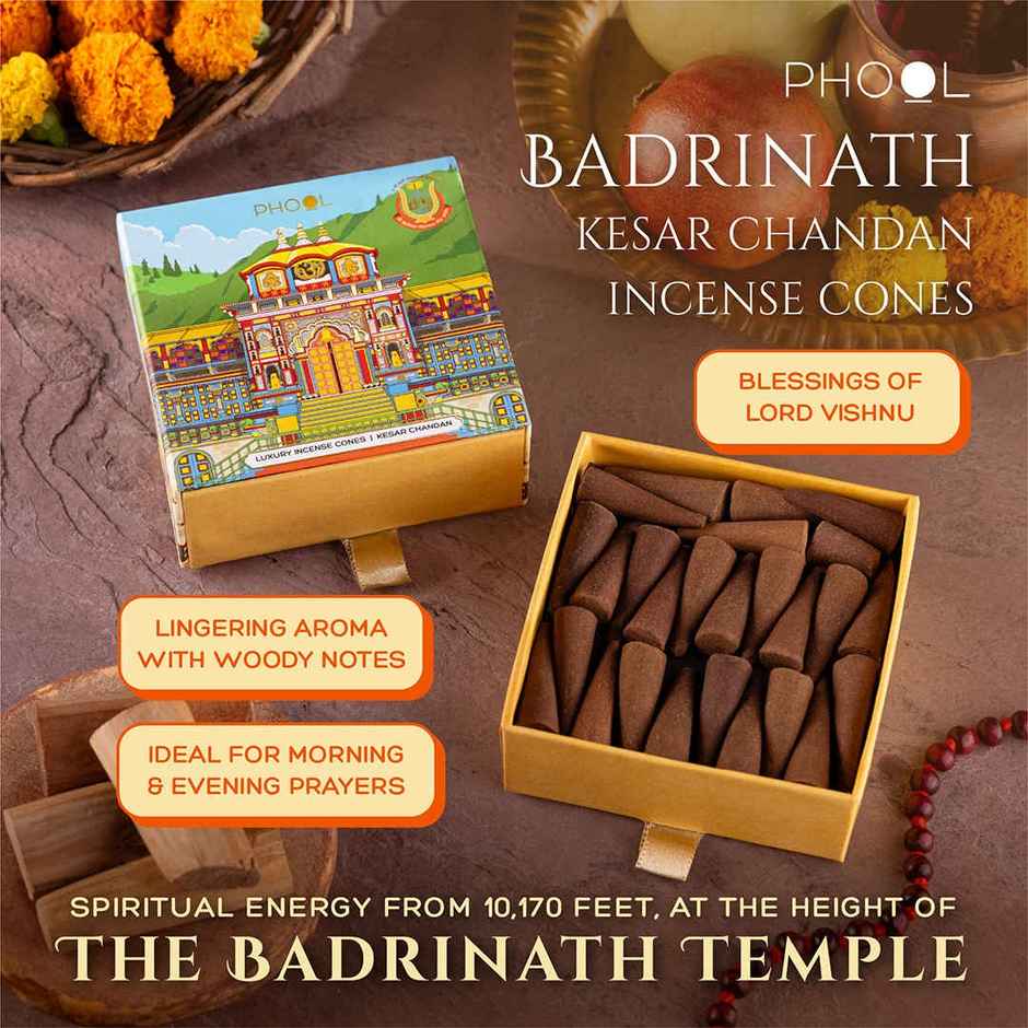 Badrinath Kesar Chandan Dhoop Cones | Made From Temple Flowers | Phool
