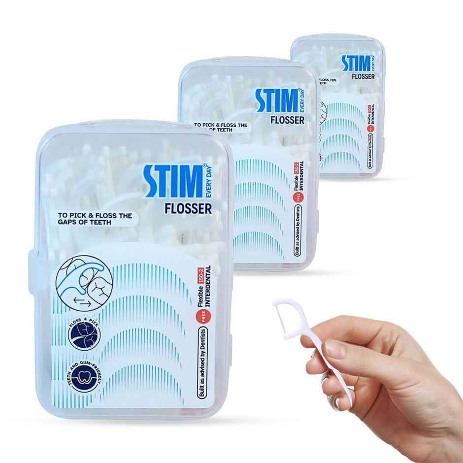 STIM Flosser Removes Plaque and Food Between the Teeth