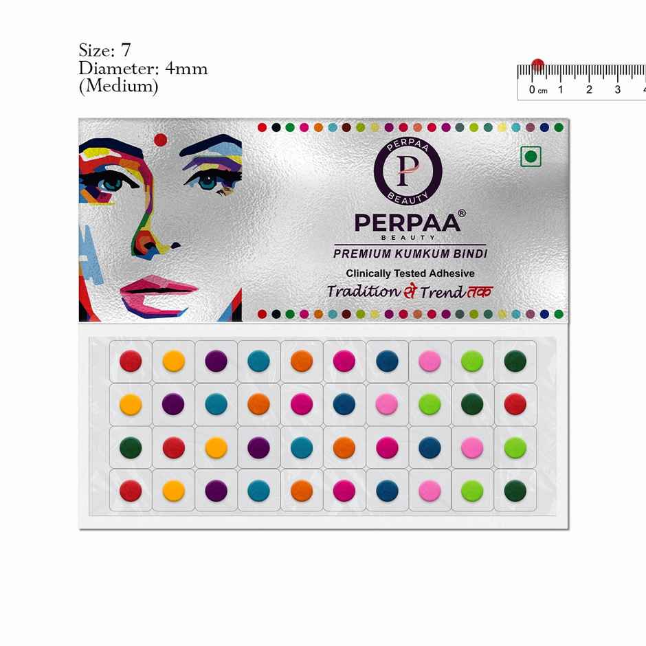 PERPAA Multicolor Bindi | 1 Flap | Size 7 Diameter 4mm| Round Kumkum Bindi for women