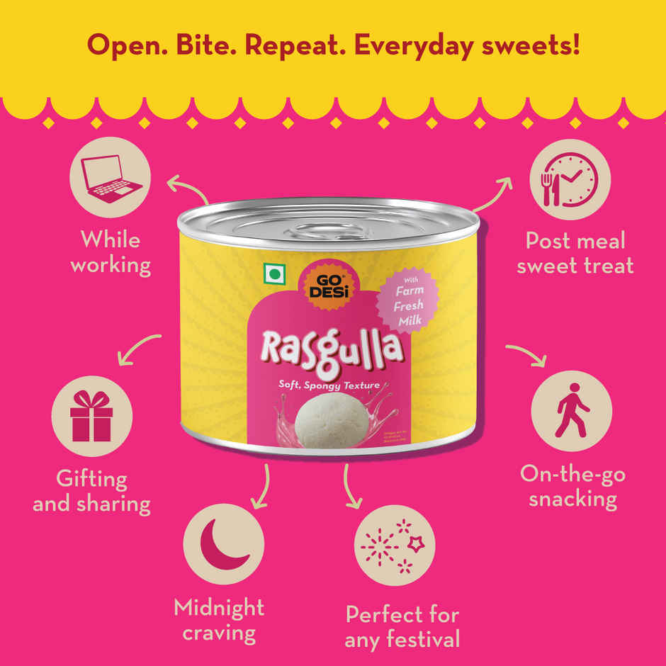 GO DESi Rasgulla Mini | With Farm Fresh Milk | Ready to Eat