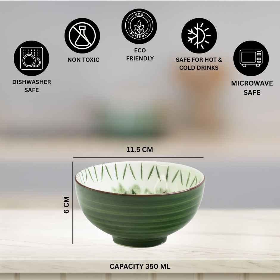 Capsicum Glam Ceramic Pattern Bowl Set | Green - 350 ml