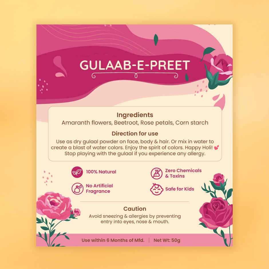 Nat Habit Natural Organic Holi Colour Gulal | Pink | Gulaab-E-Preet