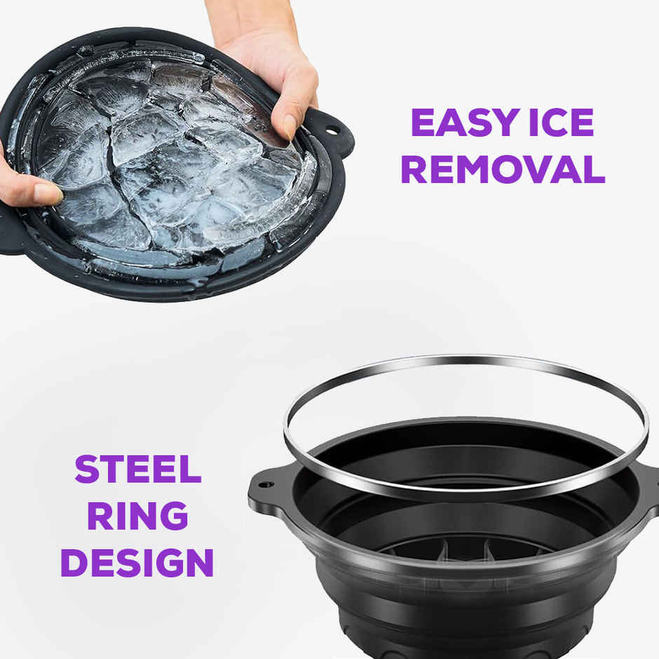 Gleva Foldable Silicone Ice Facial Bowl | Built in Ice Tray | Portable | Dishwasher Safe | Black