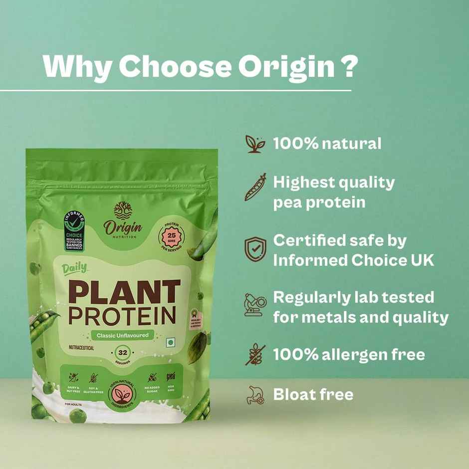 Origin Nutrition Daily Plant Protein Unflavoured- 32 Servings