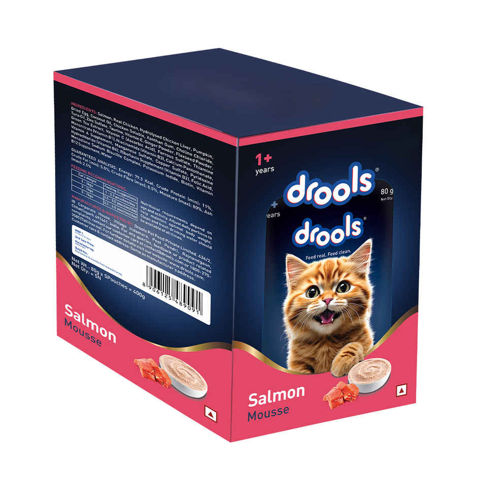 Drools Salmon Mousse Adult Cat Wet Food, 80g (4+1 Free Pack)