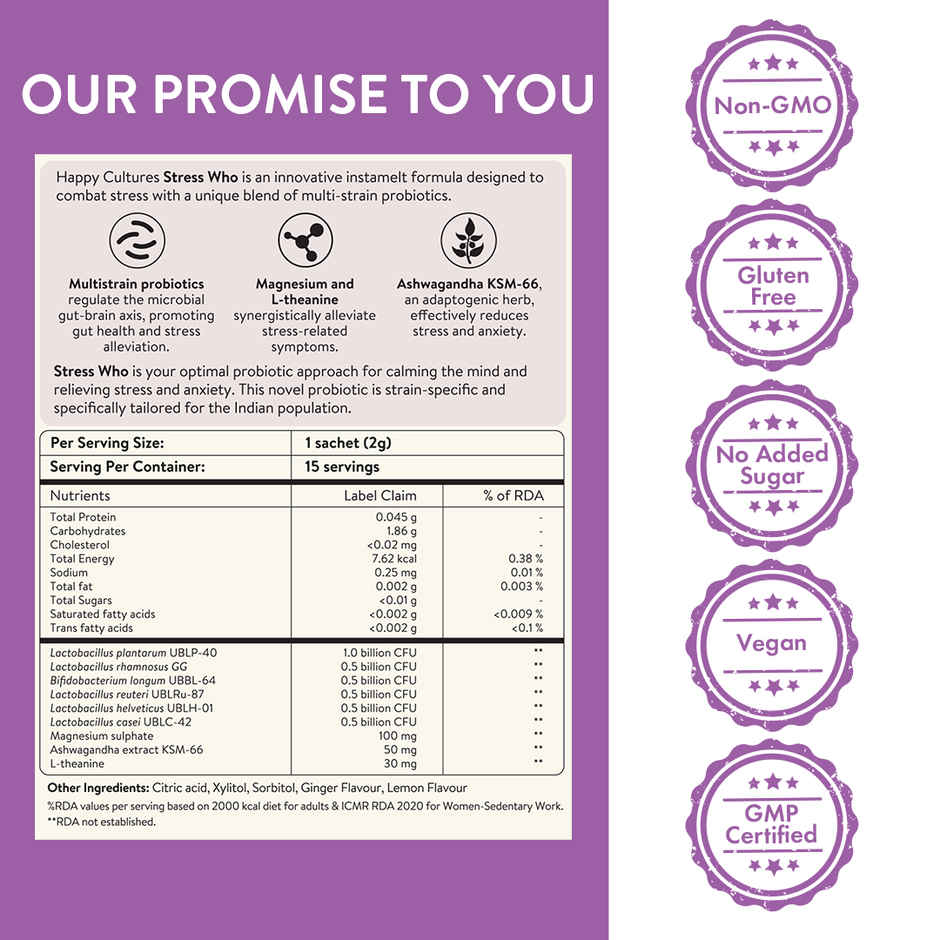 Happy Cultures Stress Who | Ashwagandha KSM-66 & L-Theanine |15pcs