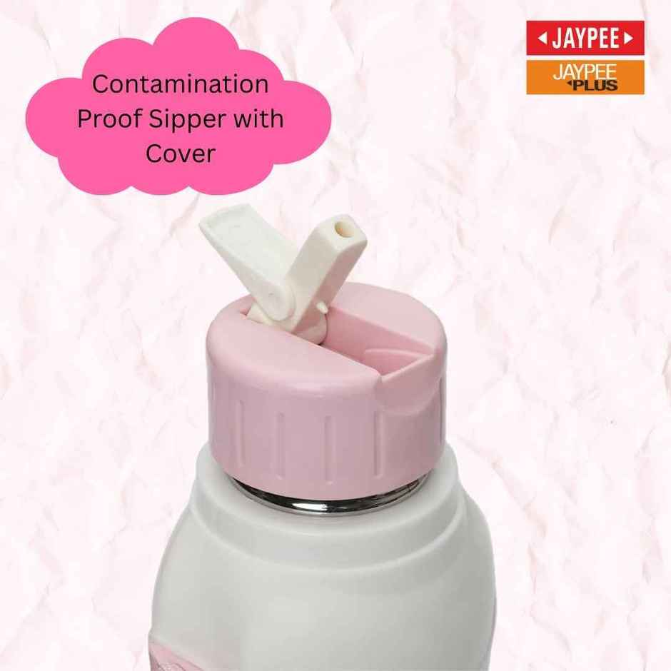 Jaypee Binny Pro SS Inner Insulated Bottle Hello Kitty Sipper Water Bottle For Kids, 420ml Pink