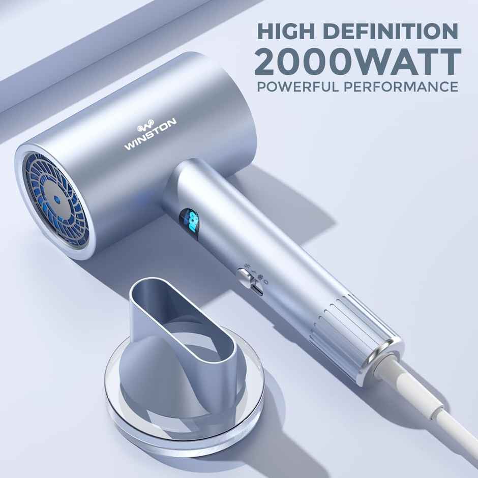 Winston Digital Smart Ionic Hair Dryer 2000W Heat Settings, All Hair Types, Lightweight - Ice Blue