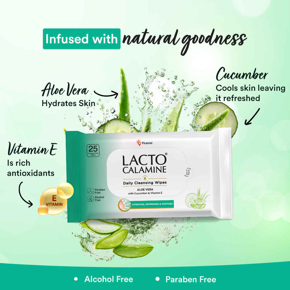 Lacto Calamine Makeup Remover Wipes With Aloe Vera, Cucumber And Vitamin E