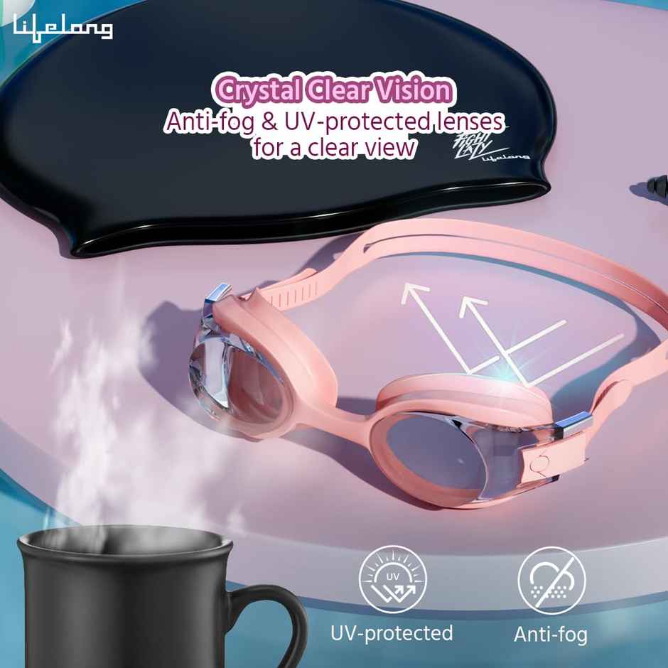 Lifelong Swimming Combo Kit for Kids - Swim Cap-Swimming Goggles with Earplug -Nose Clip