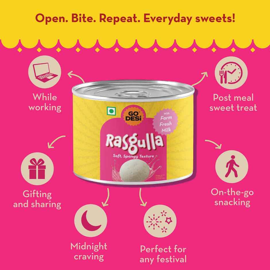 GO DESi Rasgulla Mini | With Farm Fresh Milk | Ready to Eat