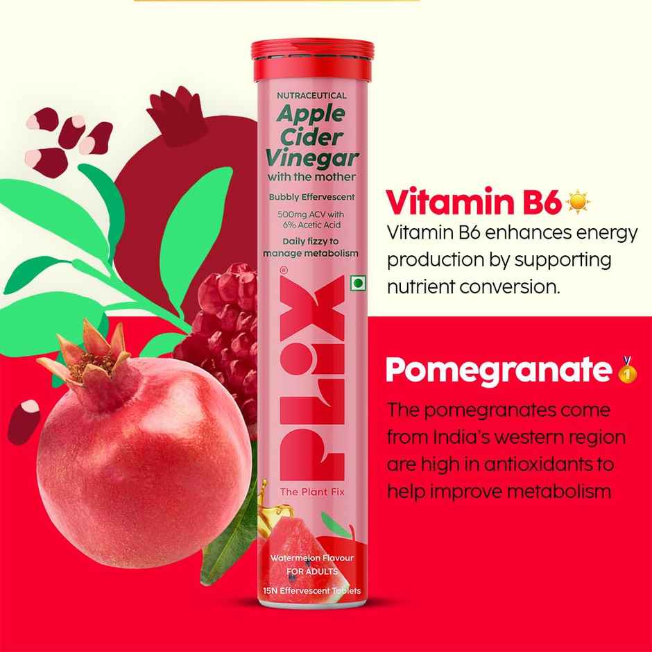 Plix Apple Cider Vinegar Effervescent for Weight Loss (Juicy Watermelon) - Pack Of 1 Combo 