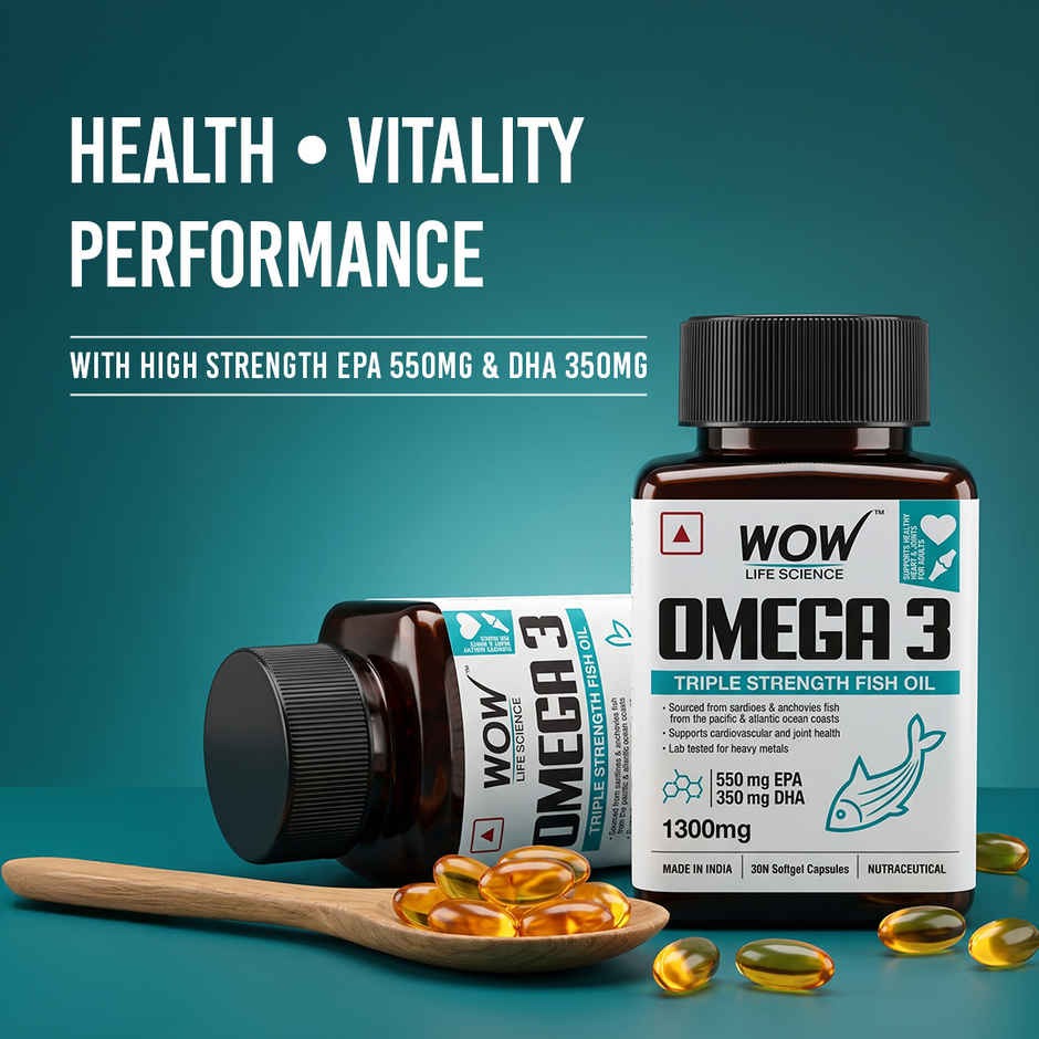 Wow Life Science Omega 3 Fish Oil 1300mg | EPA 550mg | DHA 350mg