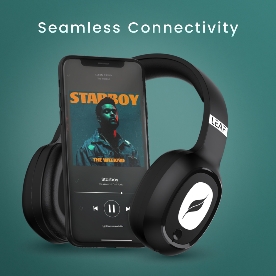 Leaf Bass Wireless Headphone w/AI Sound App | Dual Pairing | 38 mm Driver | Carbon Black