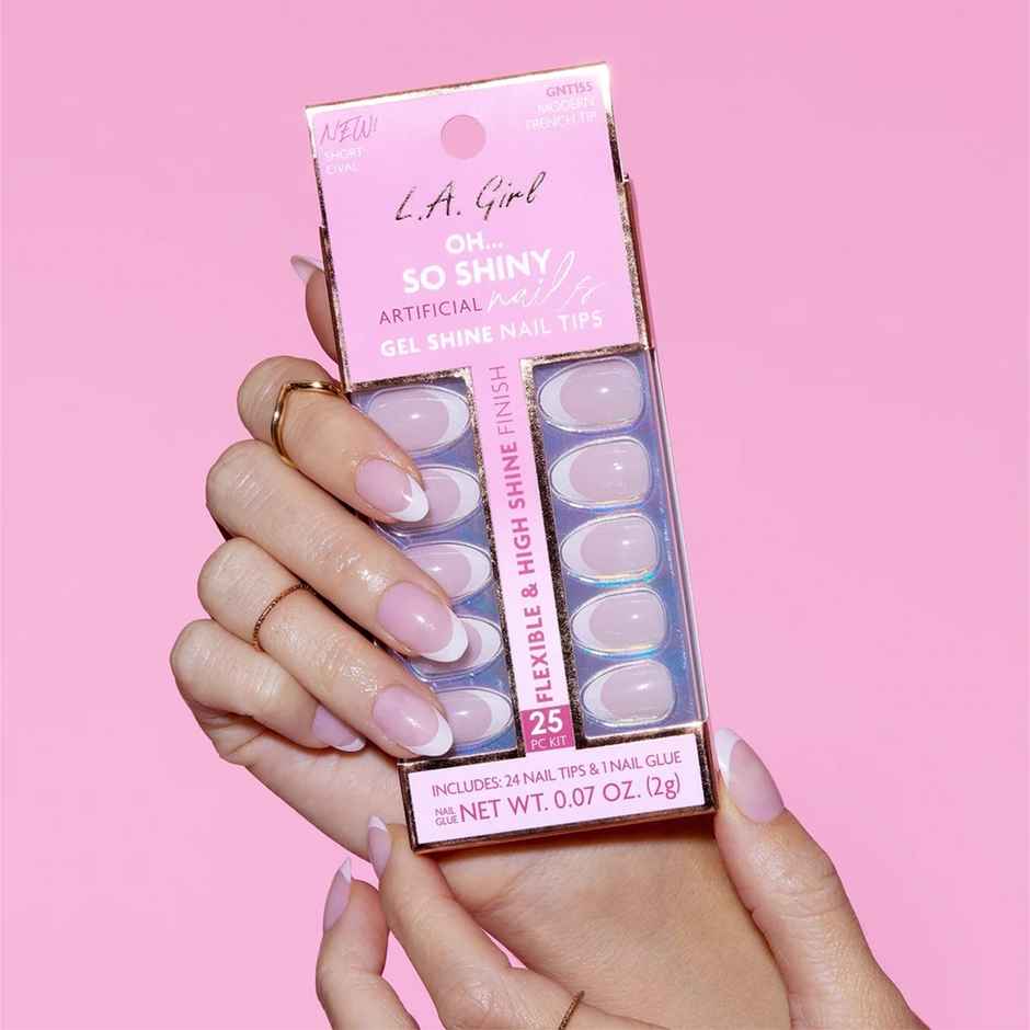 L.A.Girl Oh So Shiny Artificial Nail Tips-Modern French Tip | 25 Pcs Kit