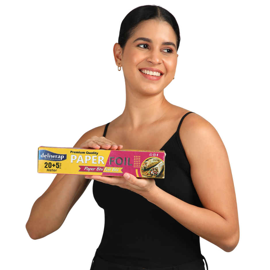 Deliwrap 2-in-1 Paper & Aluminium Foil Roll | 20+5 m | Greaseproof | Heat Retention | Food Wrap