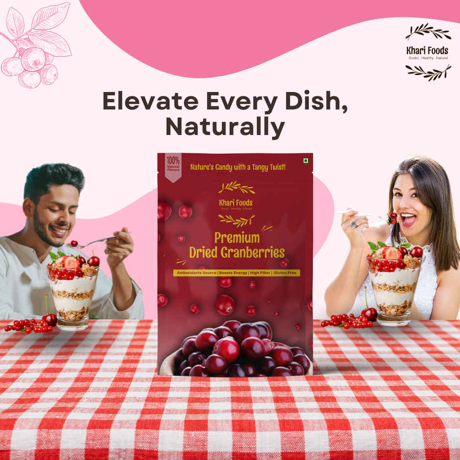 Khari Foods Premium Dried Cranberries | Antioxidants | Juicy & Delicious for Kids & Adults