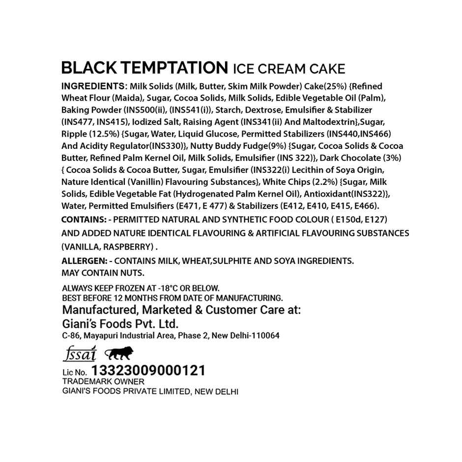 Giani's Black Temptation Ice Cream Cake