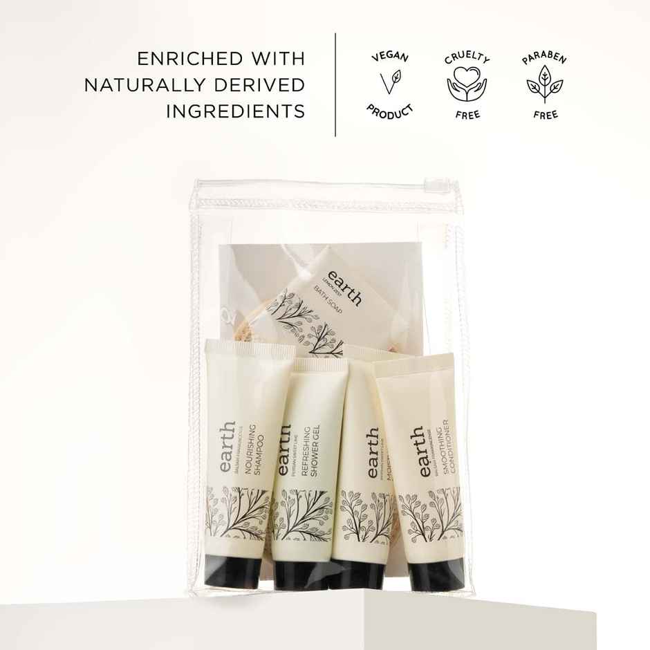 Kimirica Earth Travel Kit | 6-in-1 Bath Essentials with Loofah in Pouch | Self-Care Set