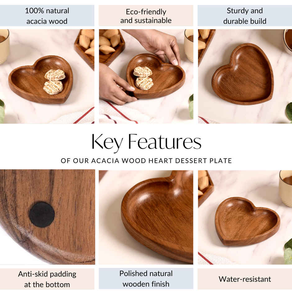 Nestasia Acacia Wood Heart Dessert Plate | 6 in