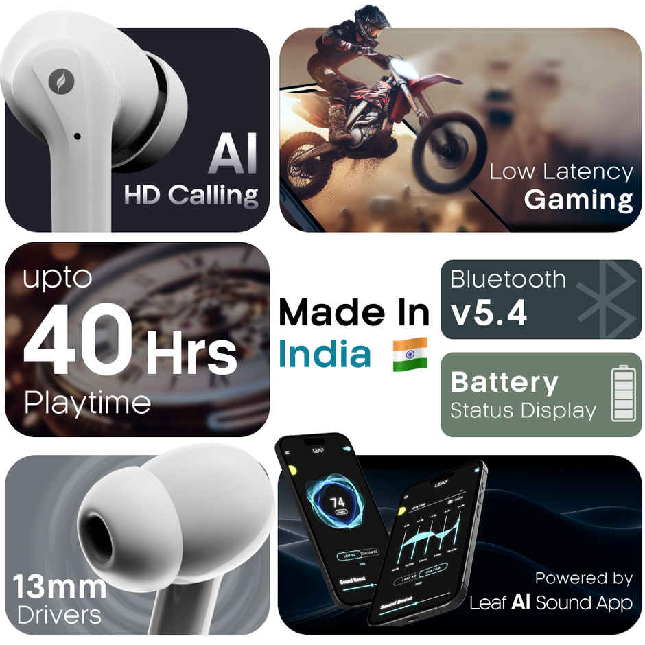 Leaf Buds X214 True Wireless Earbuds AI Sound App | 40H Playtime | 2EQ Modes | Yin Yang