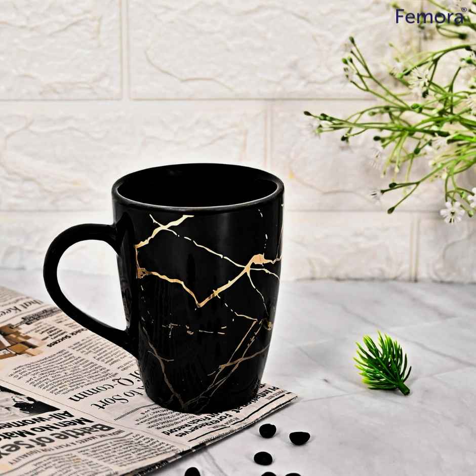 Femora Gift Set Liquid Gold Marble Coffee Mug Cup 1 Pc Black Desh Ki Mitti