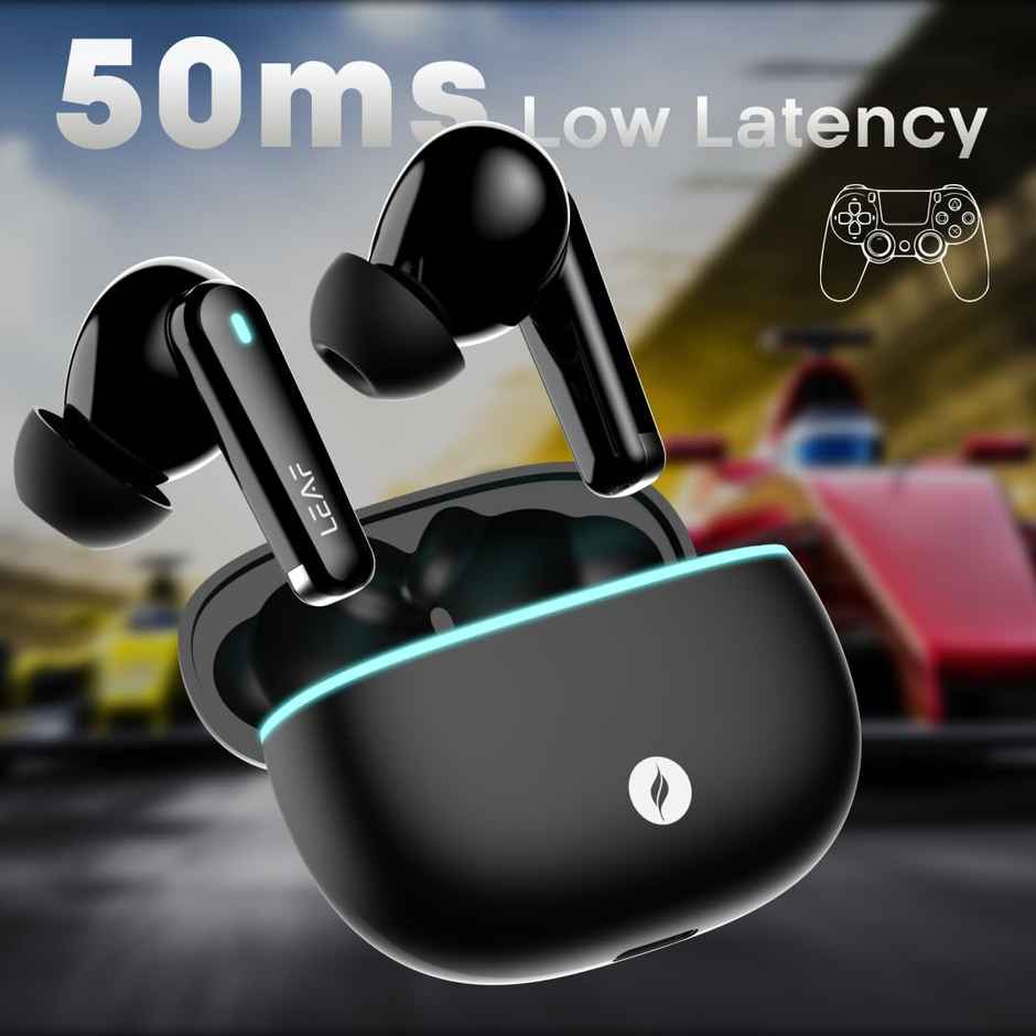 Leaf Buds X121 TWS Earbuds AI Sound App, 30H Playtime, Quad Mic with ENC, 50ms Low Latency, Fast Charging, 10mm Driver, IPX4, Bluetooth v5.4 TWS - Carbon Black
