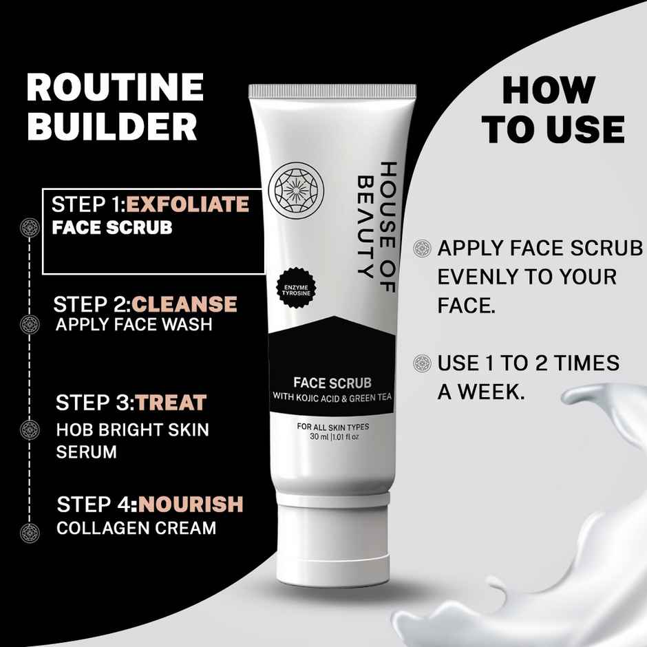 House Of Beauty Face Scrub W/T Kojic Acid To Exfoliate, Brighten & Remove Dark Spots