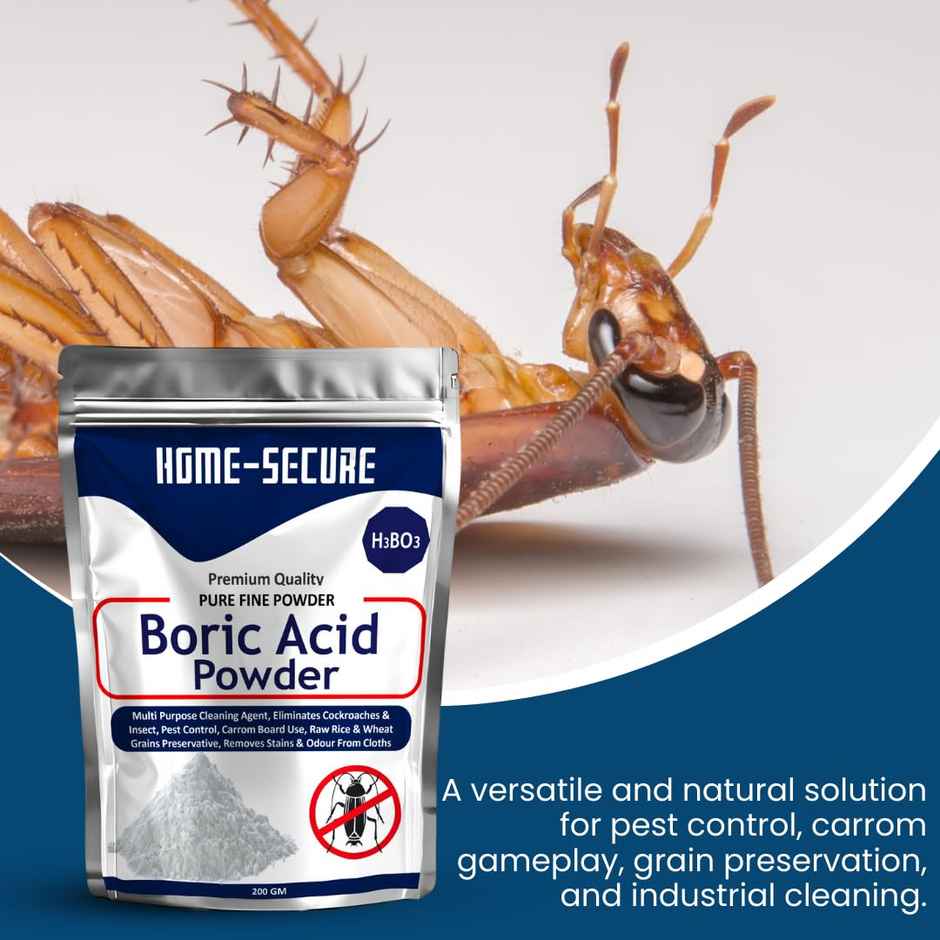 Home-Secure Boric Acid Powder | Eliminates Cockroaches & Insects, Carrom Board Use, Raw Rice Preservative