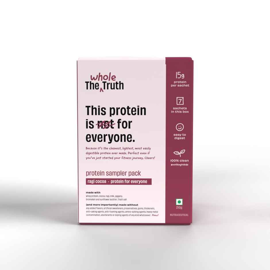 The Whole Truth Protein Powder Sampler Pack, Ragi Cocoa 15g Protein Per 7 Sachets Easy to Digest