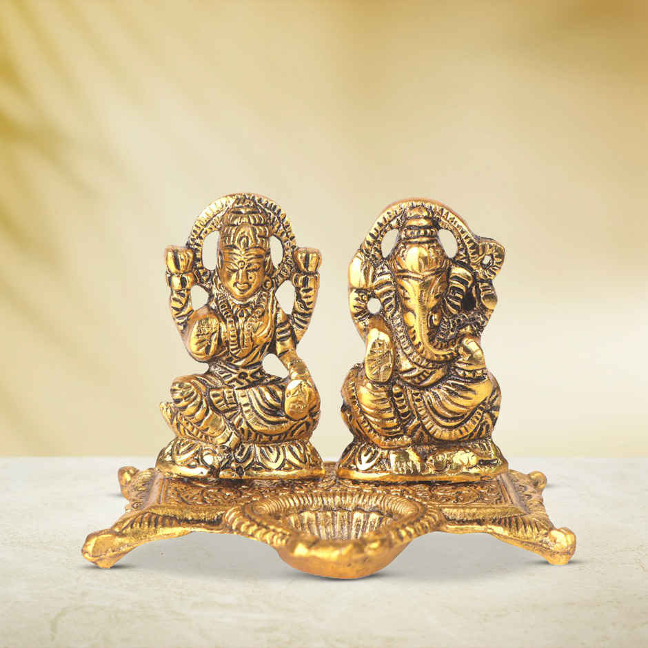 Diya Laxmi Ganesh Gold Polish | Metal | Diya-Pooja | Devnidhi