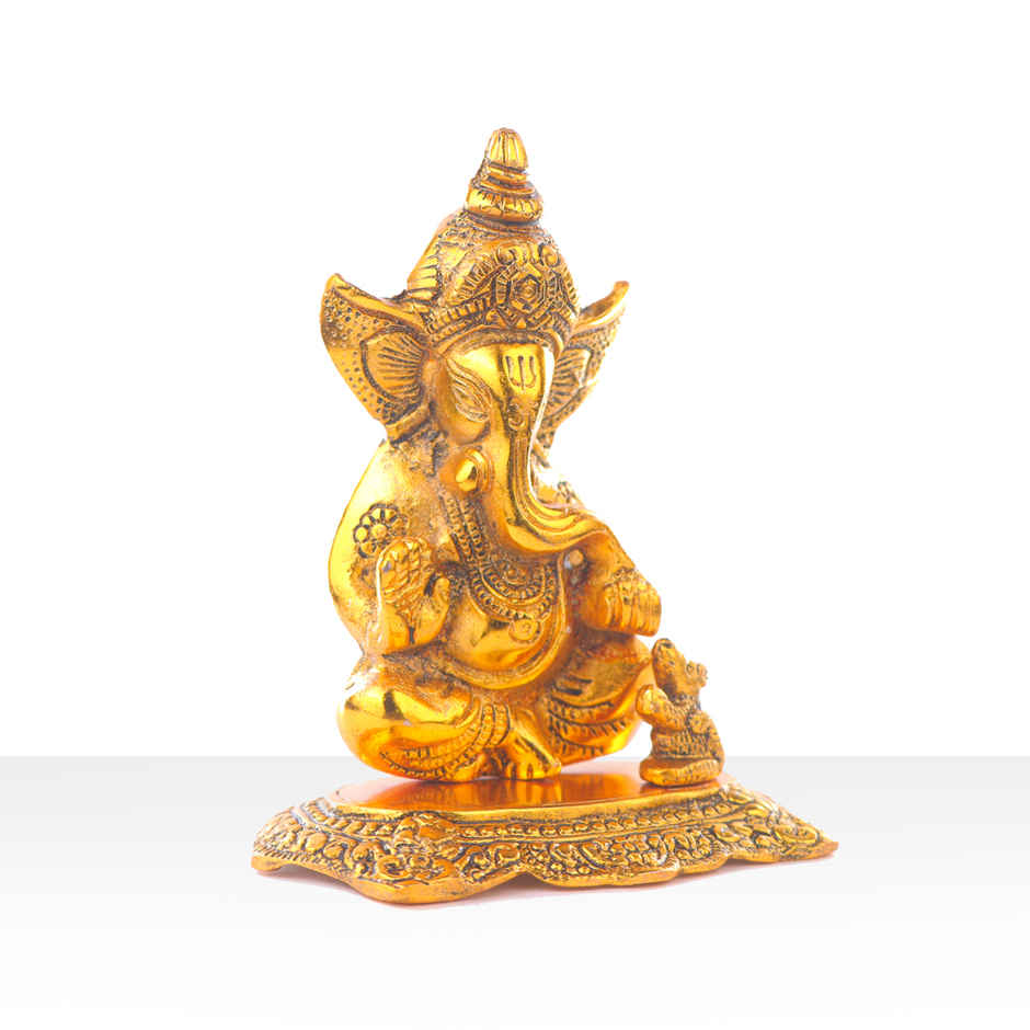 Ganesh Ji Idol with Mooshak in Gold Polish | Devnidhi
