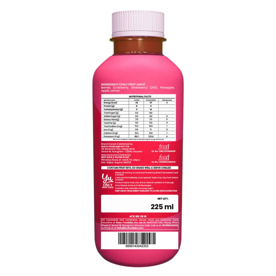 Yu Cranberry Cooler With Berry Pieces - Only Fruit Juice