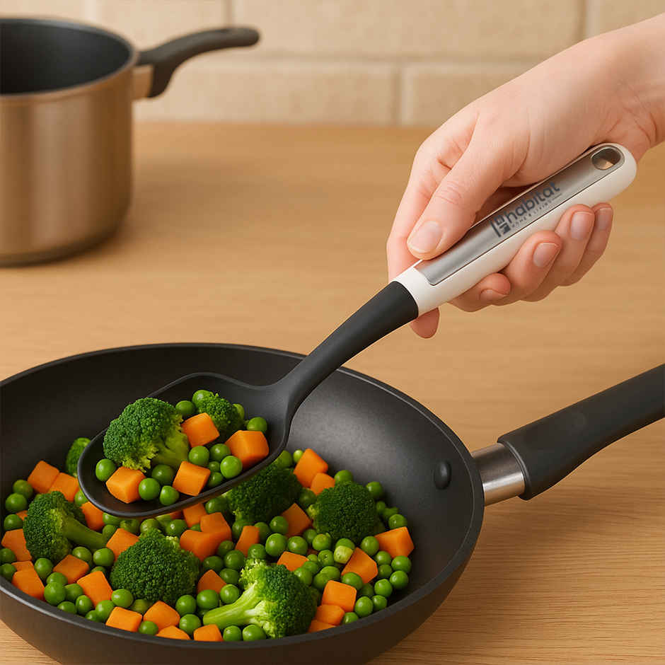 Habitat Premium Nylon Solid Regular Spoon | Elegant Functionality | Hanging Loop | Dish Washer Safe