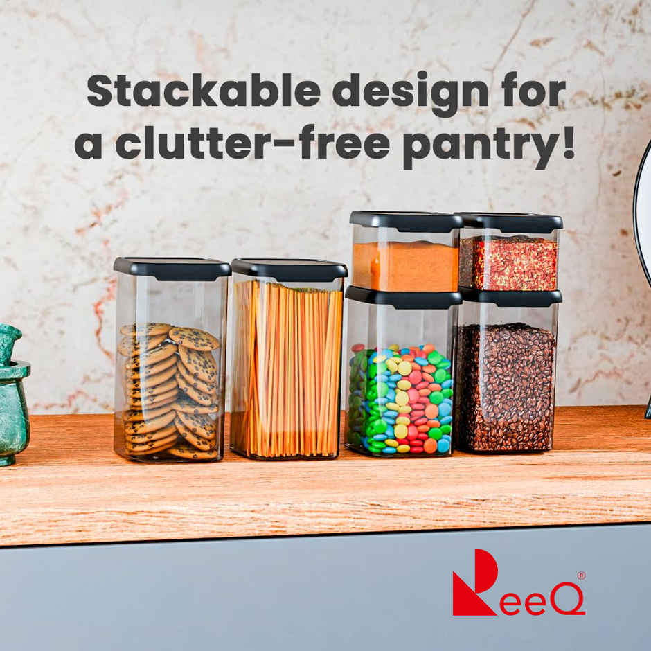 ReeQ Airtight Food Storage Container Set with Black Lid - 1.1 L