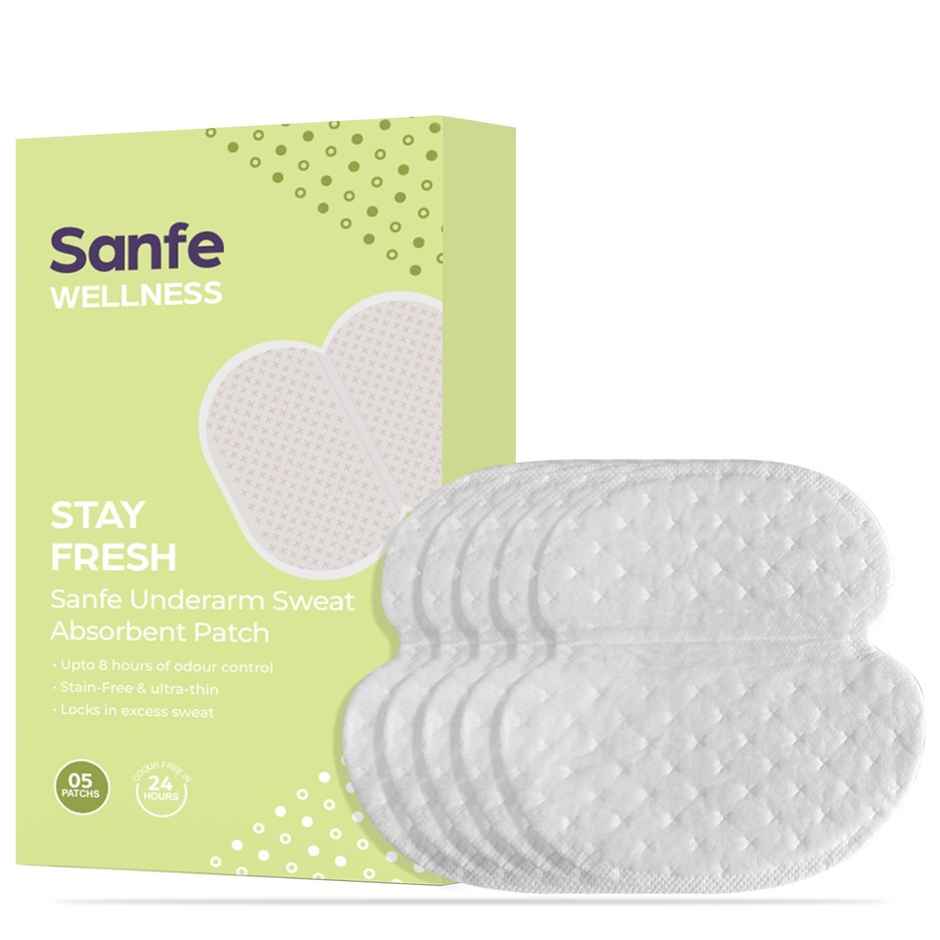 Sanfe Underarm Sweat Absorbent Patch | 8 hr odour control, stain free, ultra thin | 5 Pairs
