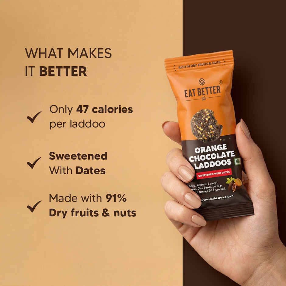 Eat Better Co Orange & Chocolate Laddoos | No Added Sugar | High Protein, Truly Natural