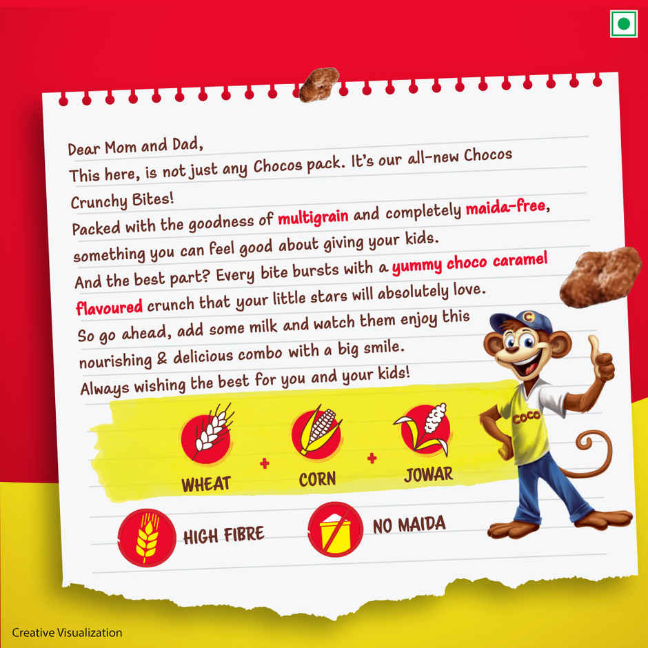 Kellogg's Chocos Crunchy Bites | Source of Calcium & Fibre, High in Protein | Kids Breakfast cereal Combo