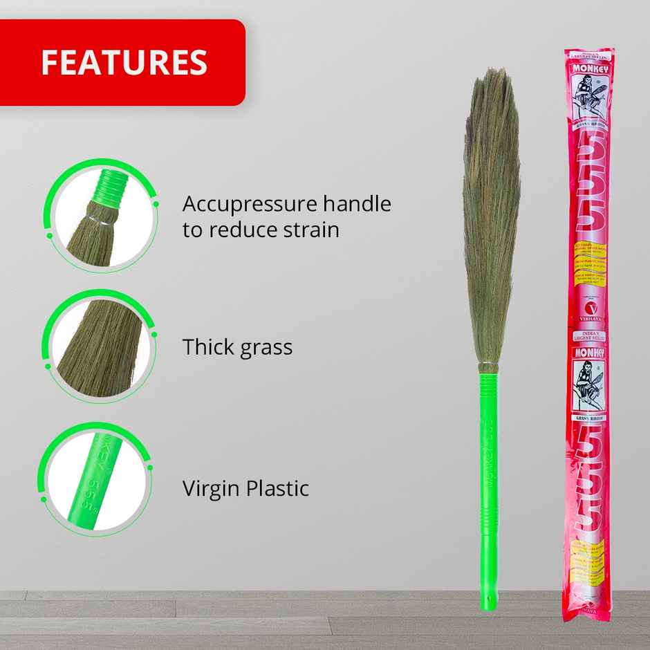 Monkey 555 Regular Grass Broom | Natural Grass Broom Combo