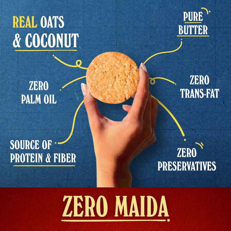 The Baker's Dozen Zero Maida Coconut Oats Cookies | Premium Oats Biscuit cookies | Coconut Biscuit