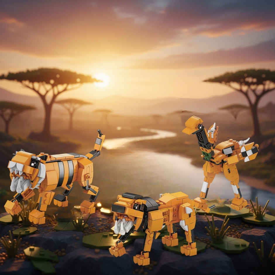 Apex Wild Animals Building Blocks 211 Pieces | Tiger, Lion & Emu