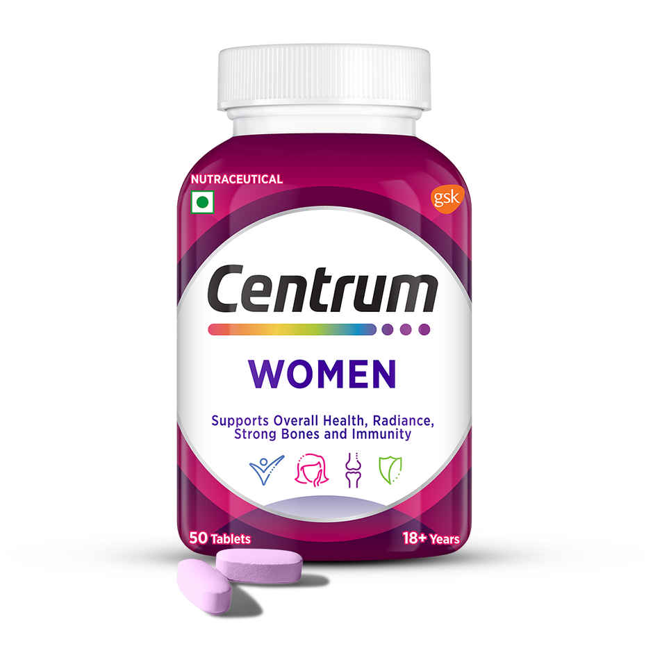 Centrum Multivitamin for Women, Hyaluronate & 23 Vitamins & Minerals (Energy, Immunity, Skin) - 50 Veg Tabs