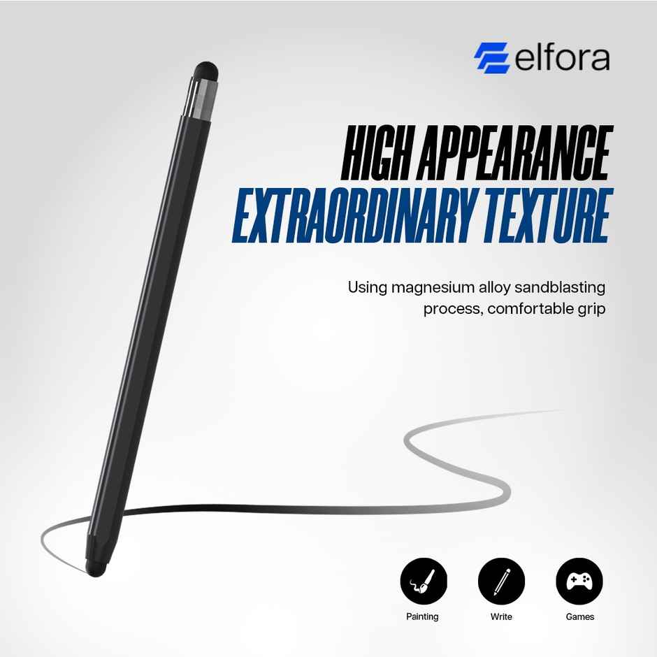 Elfora 2 in 1 Tablet Stylus Pen for All Touch Screens Devices | Fine Point Disc Tip | Black