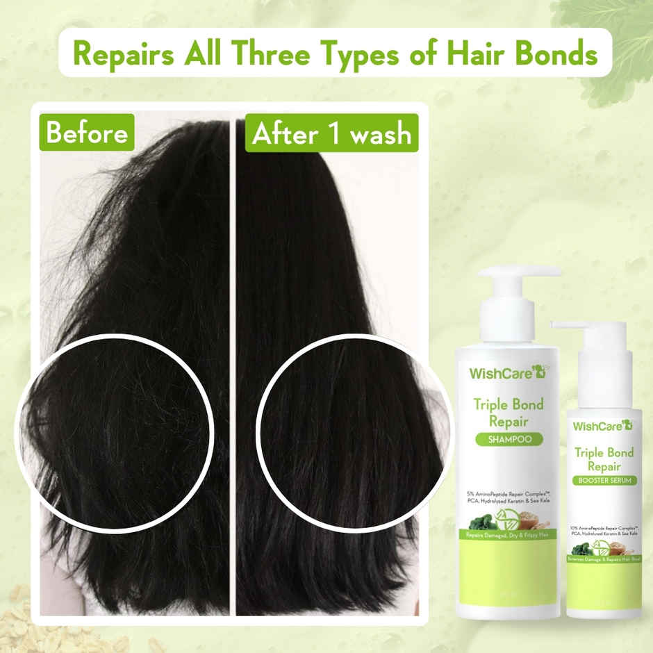 Wishcare Triple Bond Repair Shampoo (250ml) & Wishcare Triple Bond Repair Booster Serum With Amino Peptide Complex (100ml) Combo
