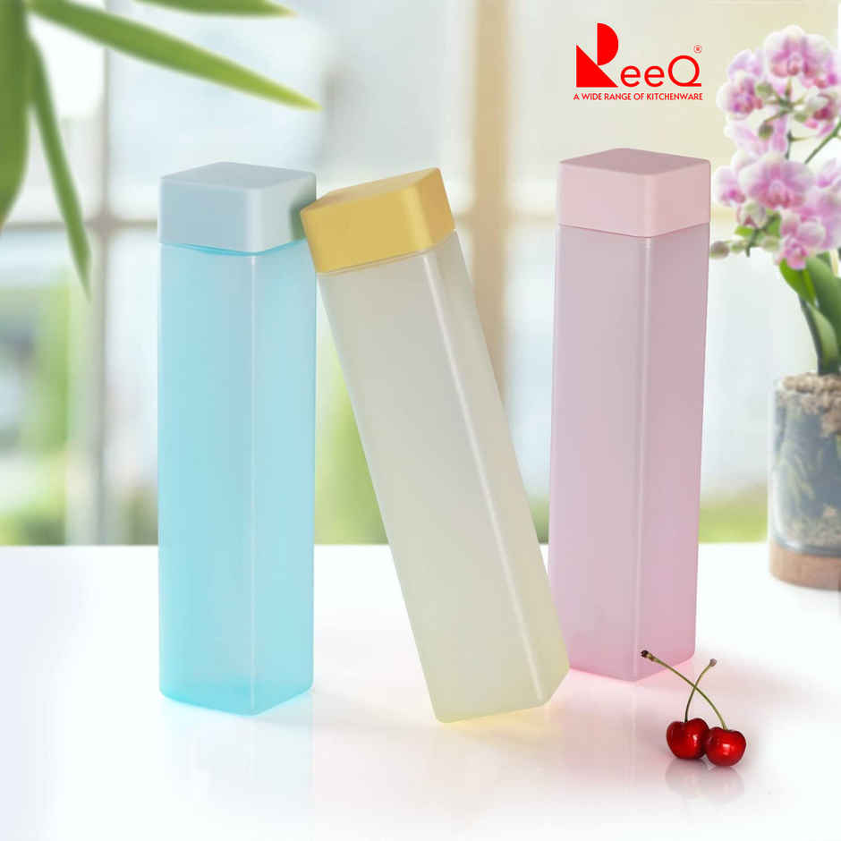 ReeQ Slim Square Water Bottle | BPA-Free Plastic Leak-Proof & Fridge Friendly | 1000 ml